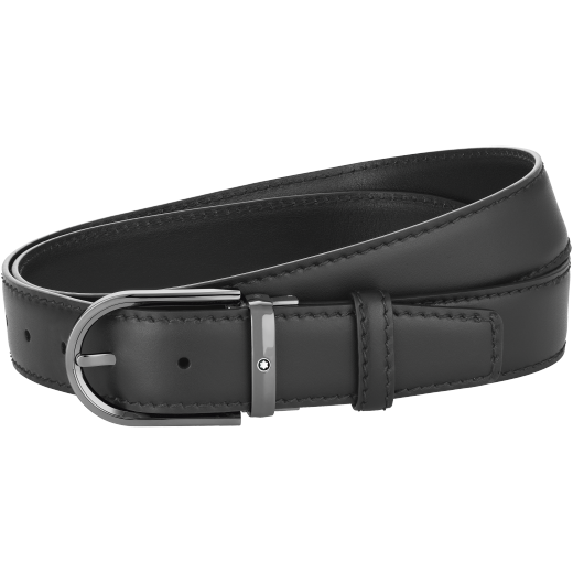 말발굽형 버클 블랙 35mm 레더 벨트