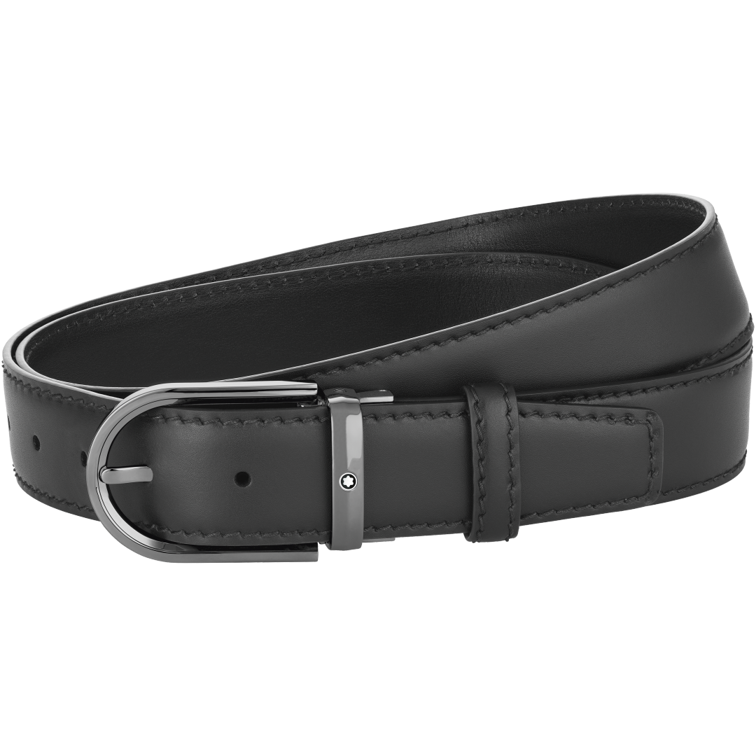 말발굽형 버클 블랙 35mm 레더 벨트