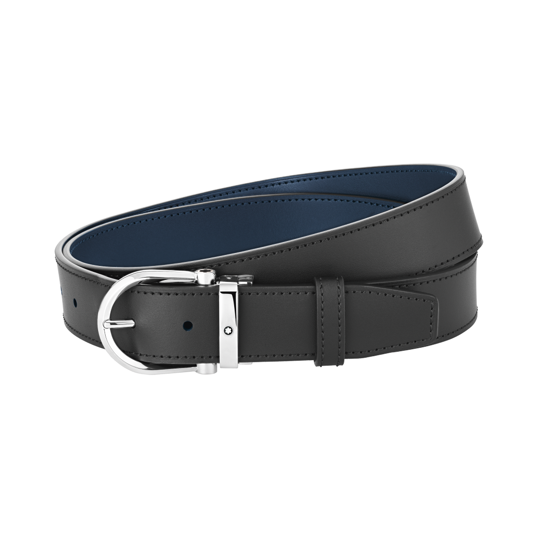 말발굽형 버클 블랙/블루 35mm 리버서블 레더 벨트