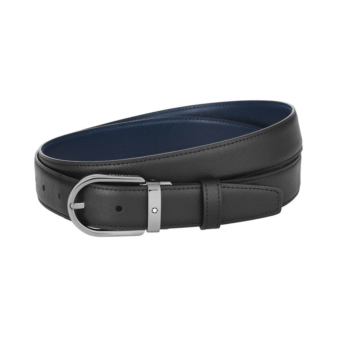 말발굽형 버클 블랙/블루 30mm 리버서블 레더 벨트