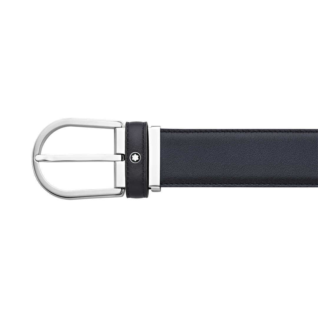 말발굽형 버클 블루 35mm 레더 벨트