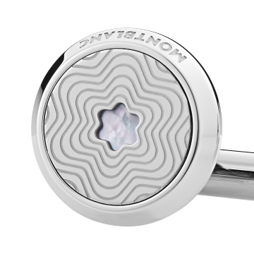 확장되는 듯한 별 패턴 및 마더 오브 펄 스노우캡 엠블럼 장식의 스테인리스 스틸 라운드 커프 링크스