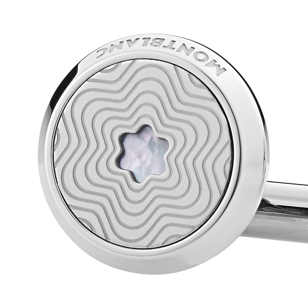 확장되는 듯한 별 패턴 및 마더 오브 펄 스노우캡 엠블럼 장식의 스테인리스 스틸 라운드 커프 링크스