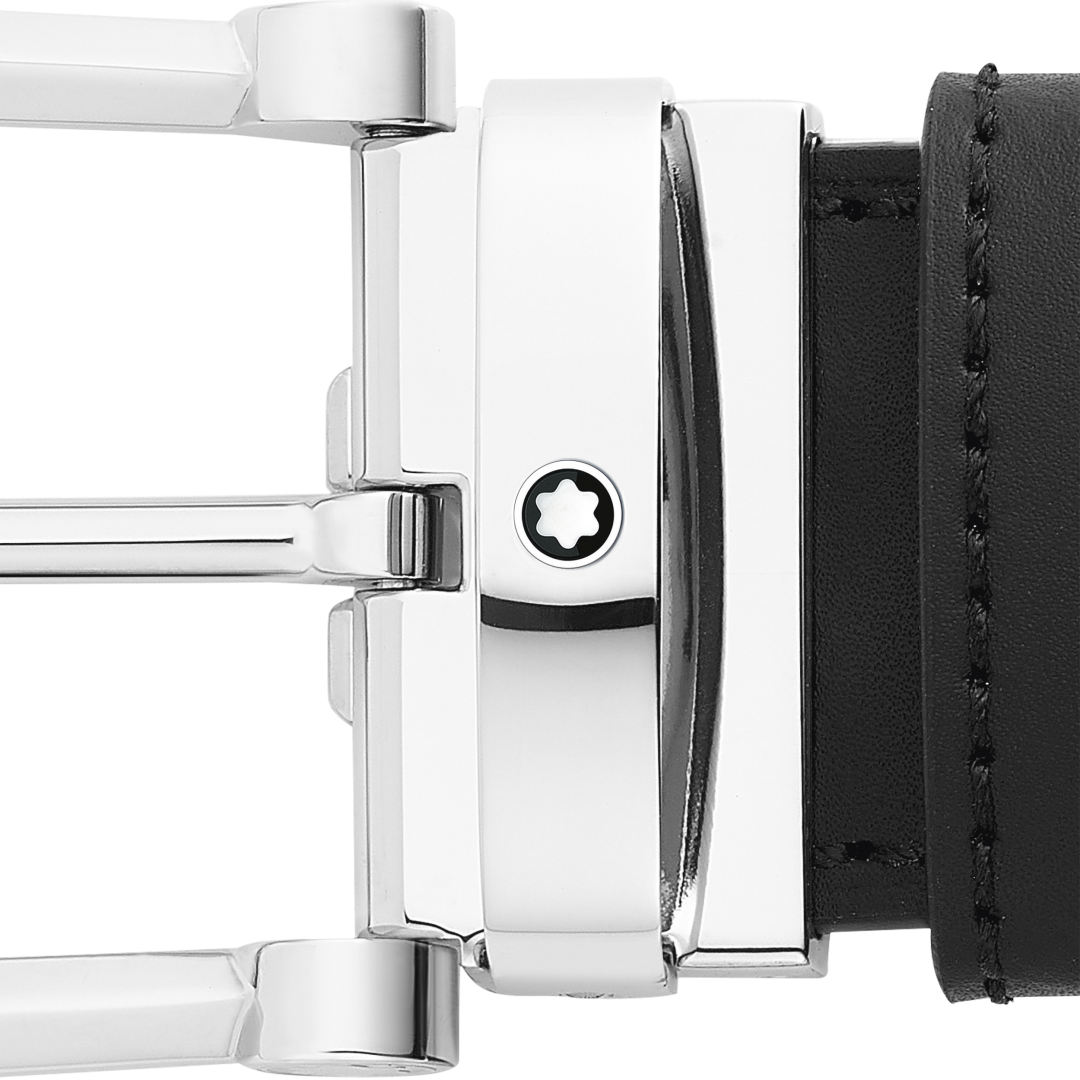 말발굽형 버클 블랙/블루 35mm 리버서블 레더 벨트