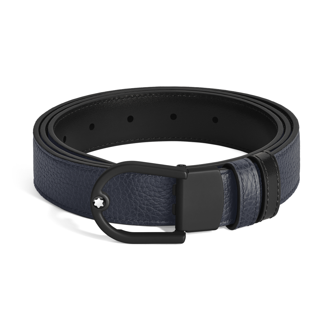 말발굽형 라이트 버클을 갖춘 미드나잇 블루/블랙 30mm 리버서블 레더 벨트