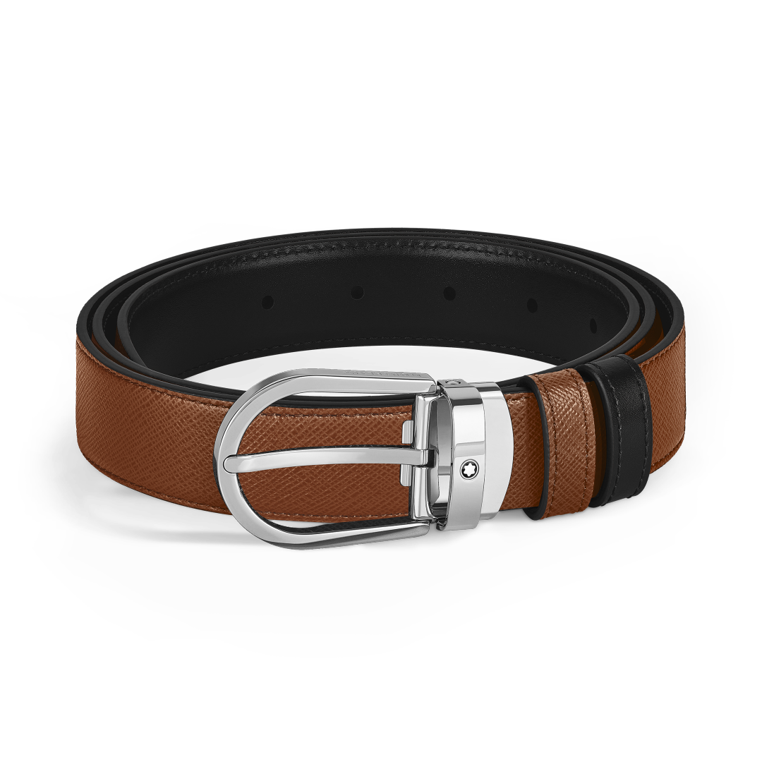 말발굽형 버클을 갖춘 포브/블랙 30mm 리버서블 레더 벨트