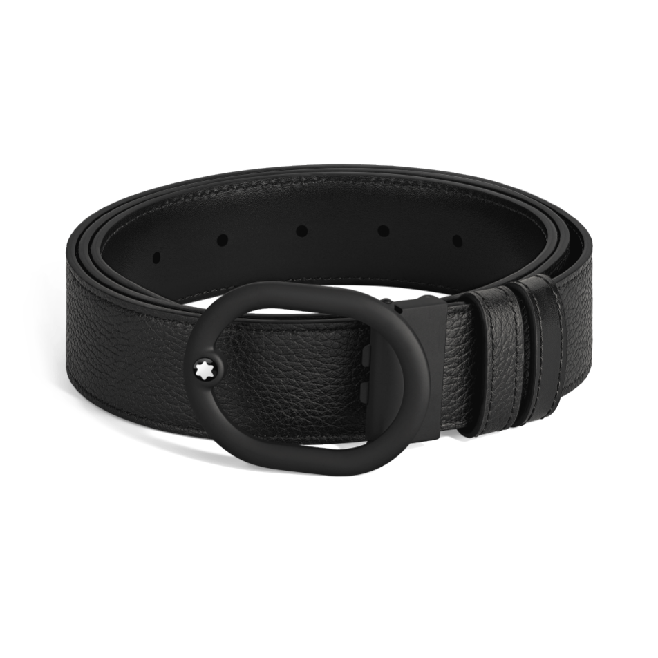 MB221028 - 로발 버클을 갖춘 블랙/블랙 35mm 리버서블 레더 벨트