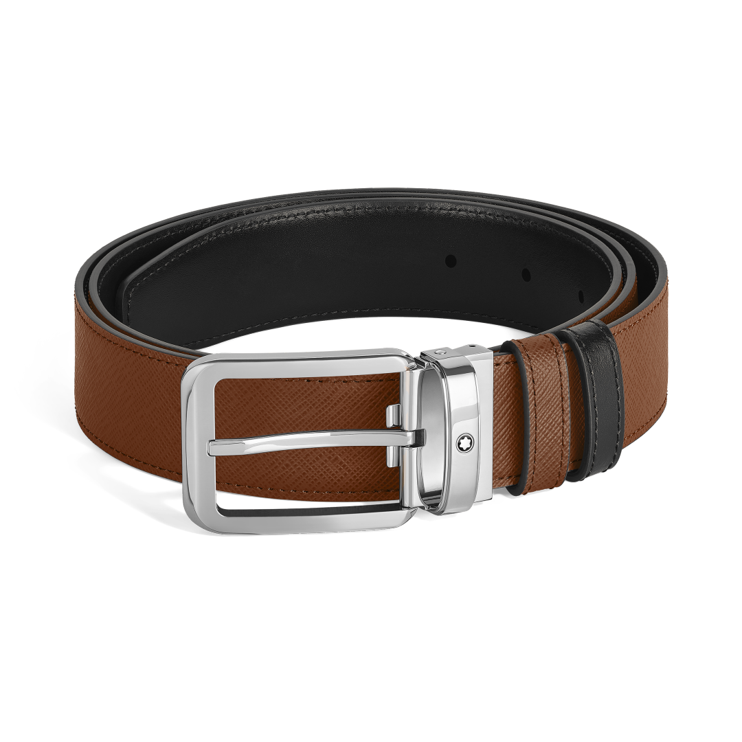 직사각형 버클을 갖춘 포브/블랙 30mm 리버서블 레더 벨트