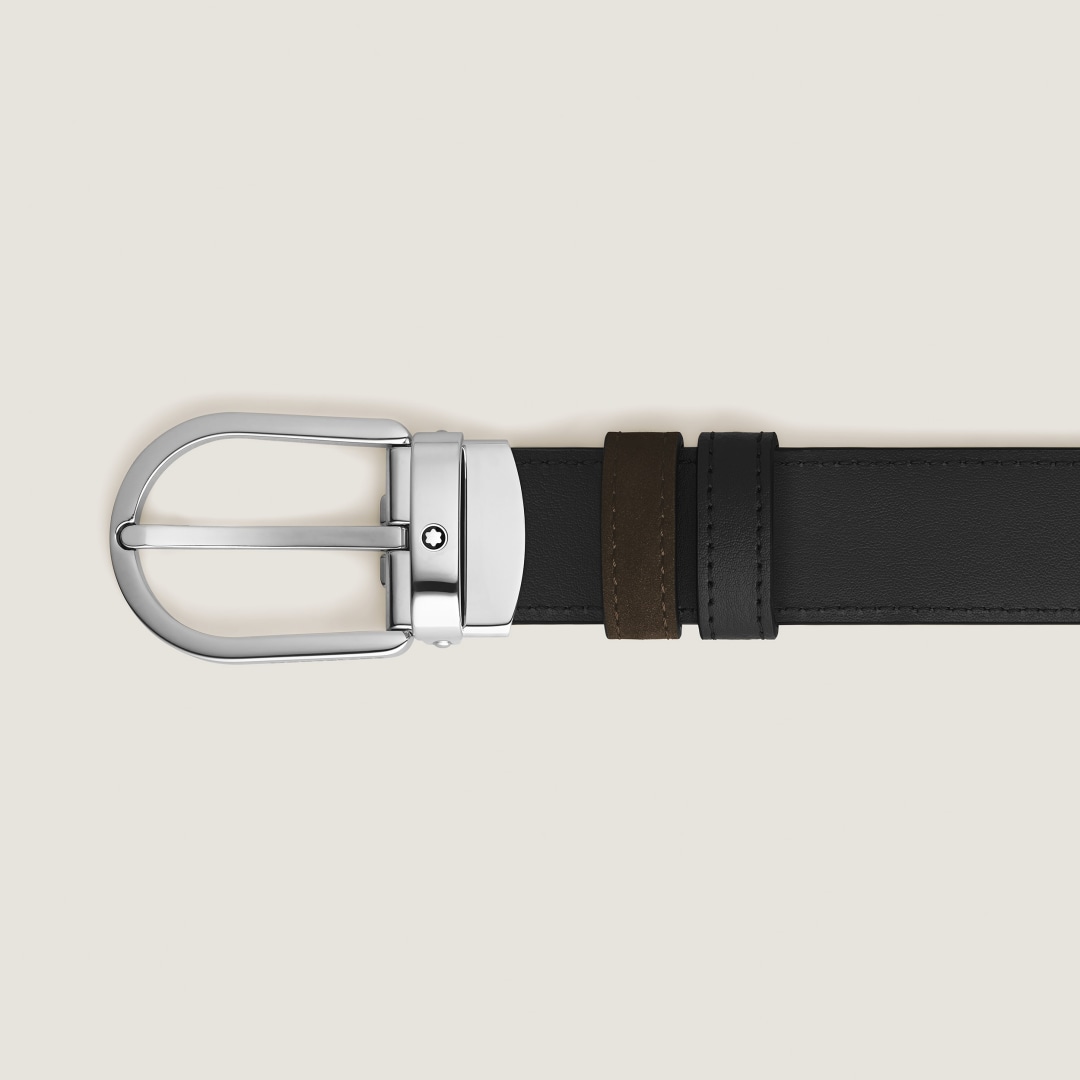 말발굽형 버클을 갖춘 브라운/블랙 30mm 리버서블 레더 벨트