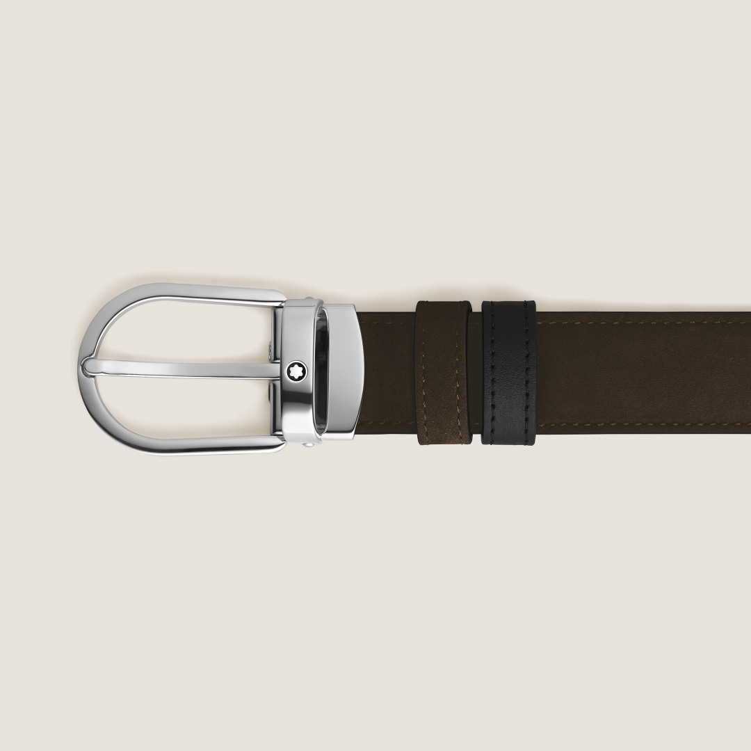 말발굽형 버클을 갖춘 브라운/블랙 30mm 리버서블 레더 벨트