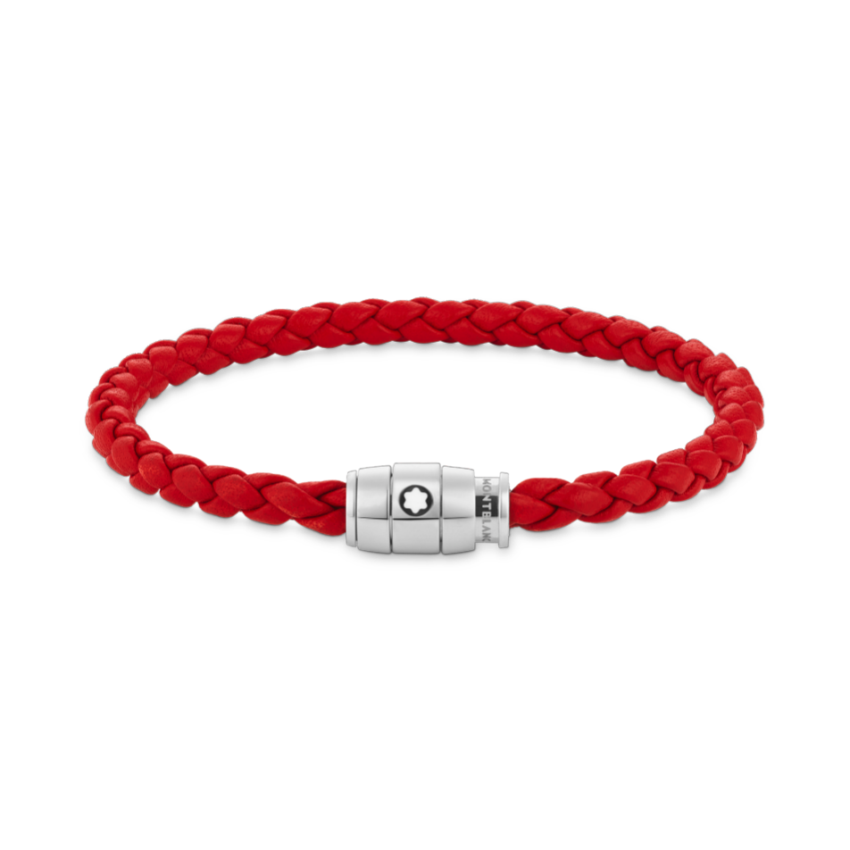 MB130901 - 스틸 3링 클로징 및 레드 레더 브레이슬릿
