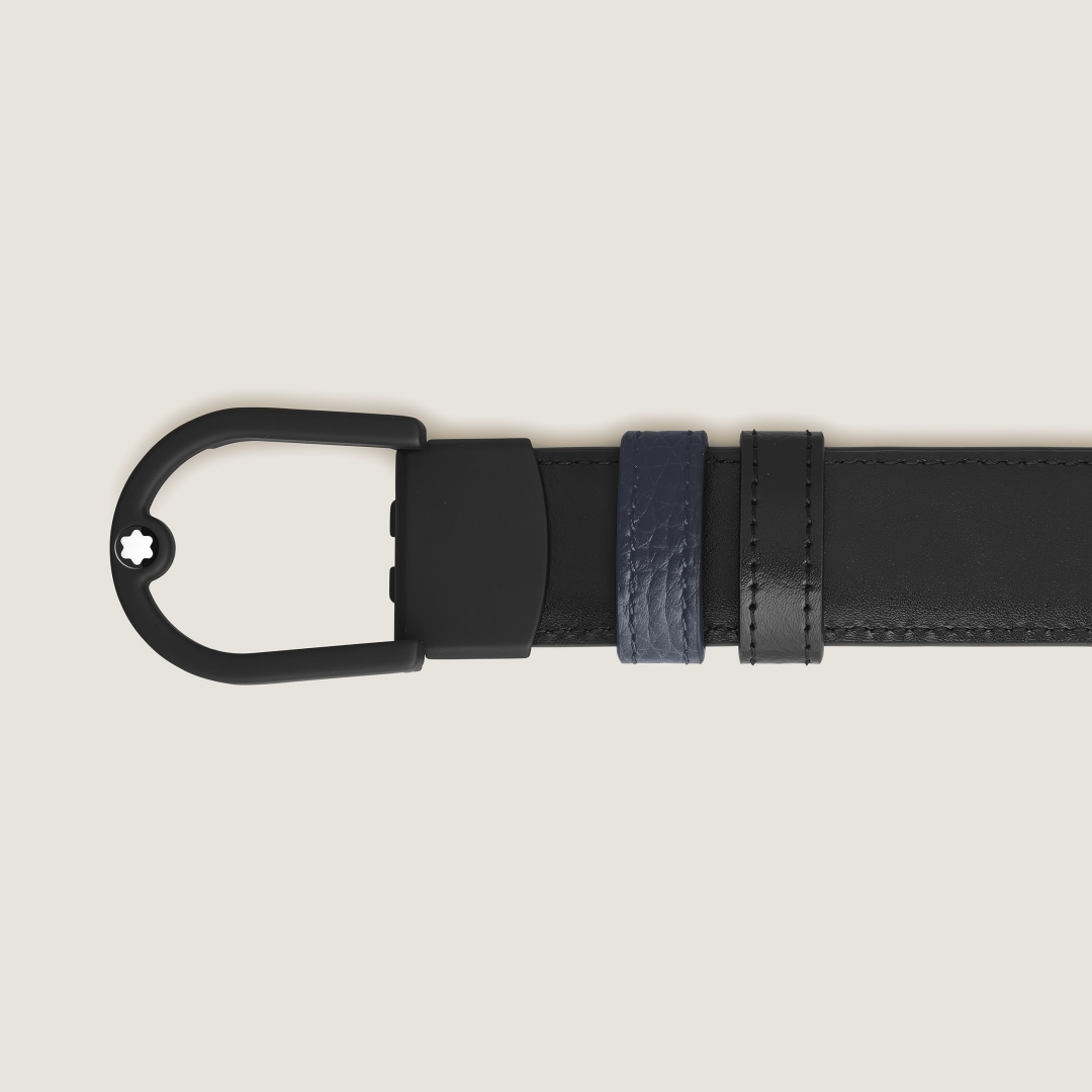 말발굽형 라이트 버클을 갖춘 미드나잇 블루/블랙 30mm 리버서블 레더 벨트