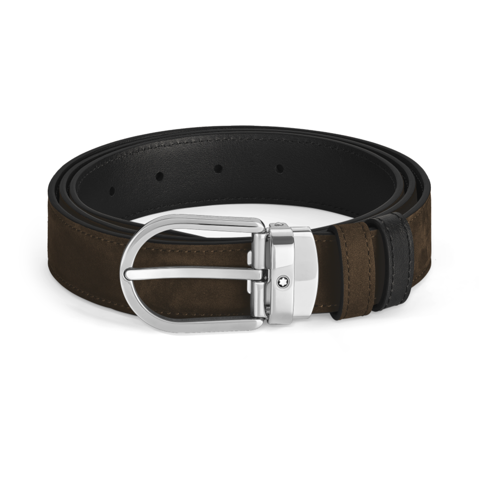 MB222399 - 말발굽형 버클을 갖춘 브라운/블랙 30mm 리버서블 레더 벨트