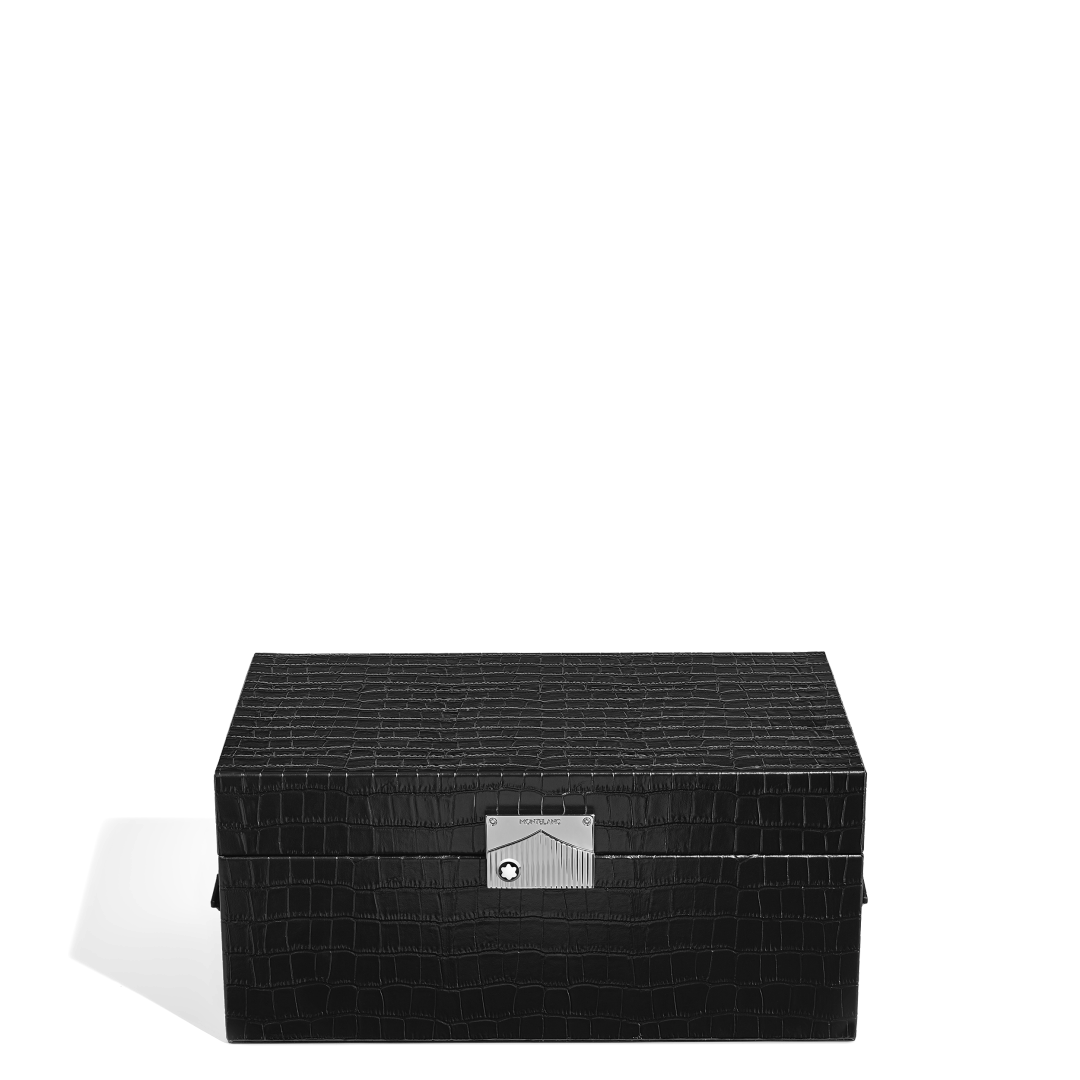 블랙 크로커다일 엠보싱 레더 필기구 수납함