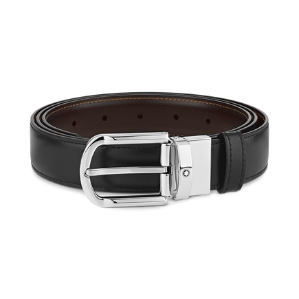 Cinturón reversible de piel negra y marrón de 30 mm con hebilla en forma de herradura