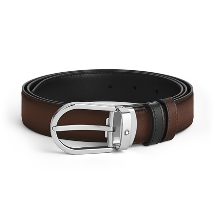 Horseshoe buckle brown/black 30mm reversible leather strap
