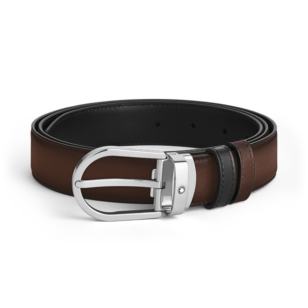 Horseshoe buckle brown/black 30mm reversible leather strap - 1