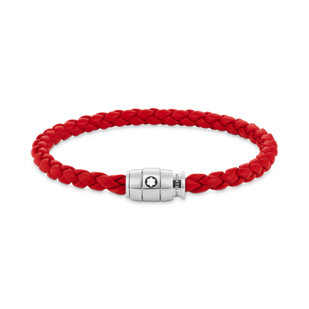 Pulsera de piel roja con cierre de 3 anillas de acero