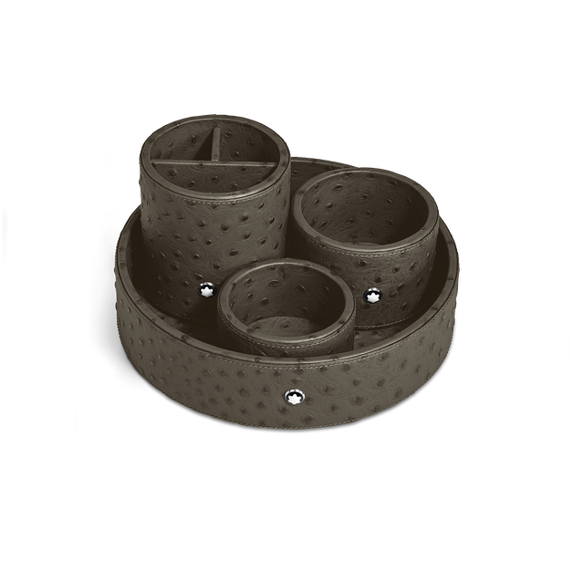Large Round Desk Tray in Ostrich-Embossed Leather - 1