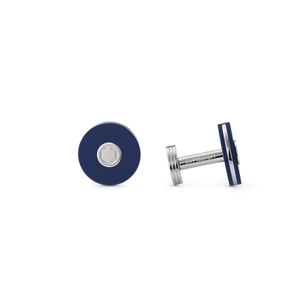 Cufflinks, round in stainless steel with blue resin