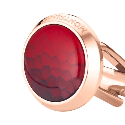 Round Cufflinks in Steel with Red Inlay
