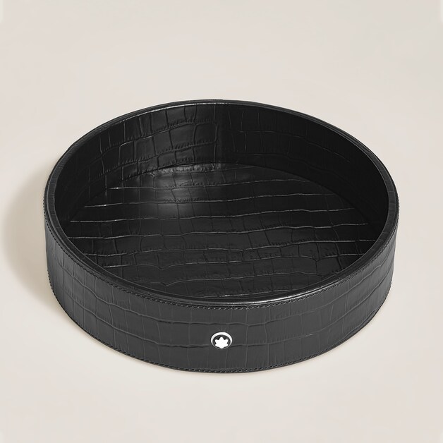 Large Round Desk Tray in Croco-Embossed Leather - 2