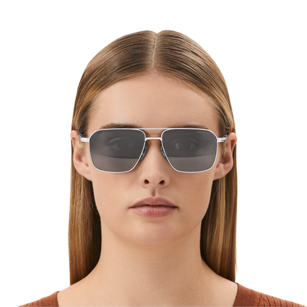 Rectangular Sunglasses with Silver Coloured Metal Frame