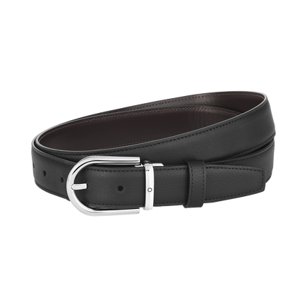 Horseshoe buckle black/brown 30 mm reversible leather belt
