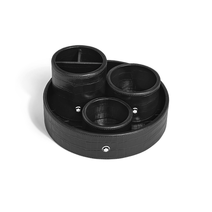 Bandeja de Escritorio Redonda Grande de Piel con Grabado Cocodrilo