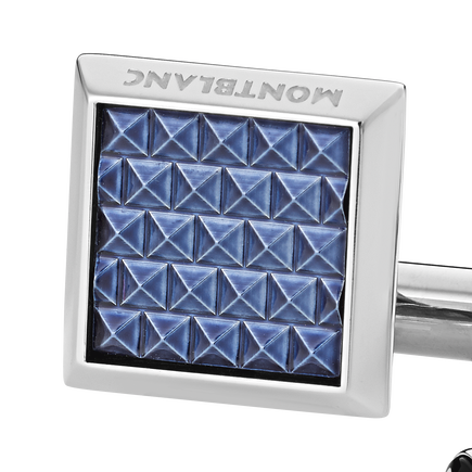 Boutons de manchette rectangulaires en acier inoxydable avec incrustation à motif bleu