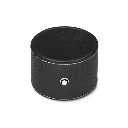 Round desk tray in black leather (Medium)