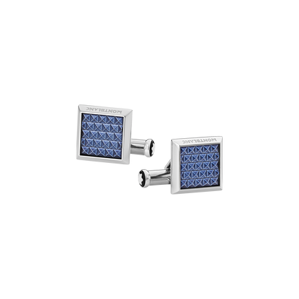 Rectangular Cufflinks in Stainless Steel with Blue Patterned Inlay