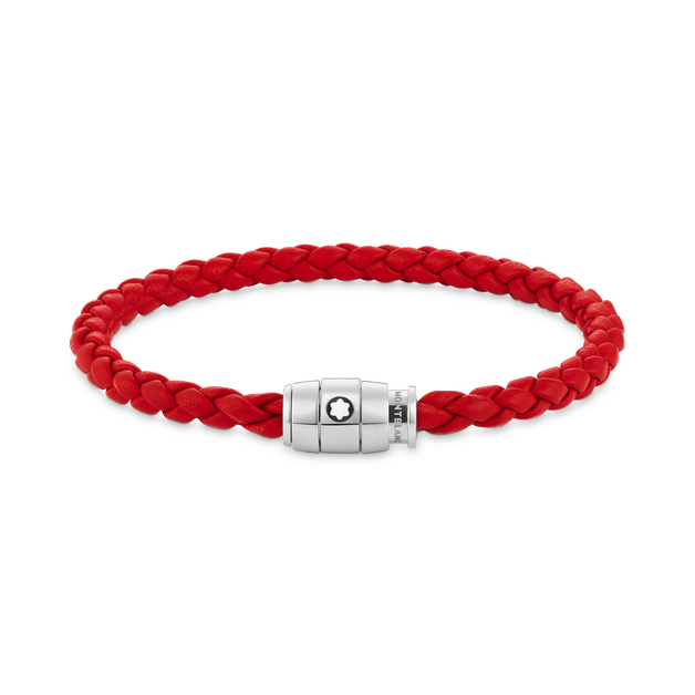 Bracelet Steel 3 rings closing and Red leather - 1
