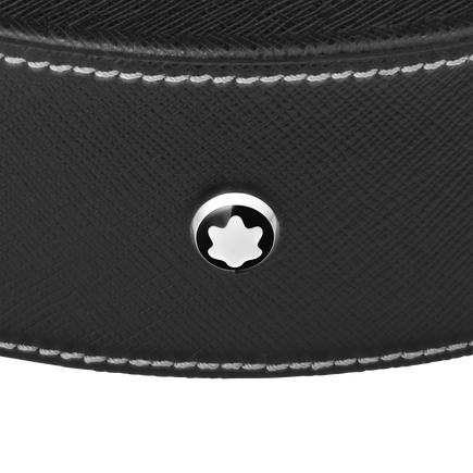 Round desk tray in black leather (Large)