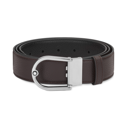 Horseshoe buckle grainy ebony/black 35mm reversible leather belt
