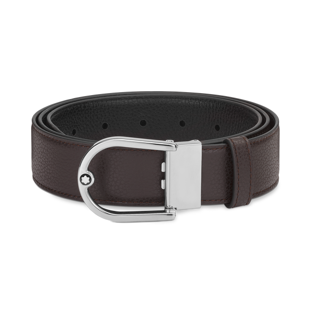 Ceinture réversible à boucle fer à cheval de 35 mm en cuir grainé ébène/noir - 1