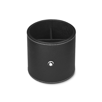 Round pen holder in black leather