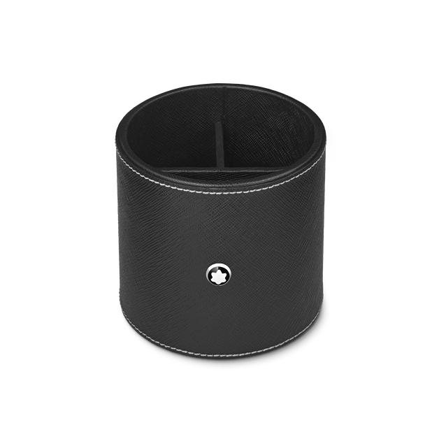 Round pen holder in black leather - 2