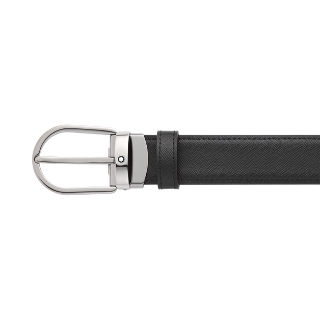 Ceinture réversible à boucle fer à cheval de 30 mm en cuir noir/bleu - 3