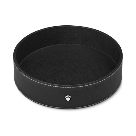 Round desk tray in black leather (Large)