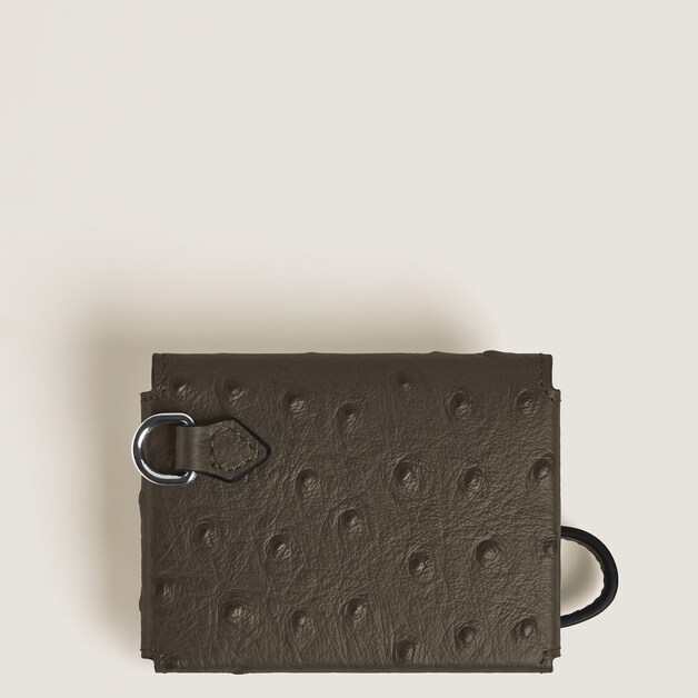 Nib Card Holder with Handle in Ostrich-Embossed Leather - 2