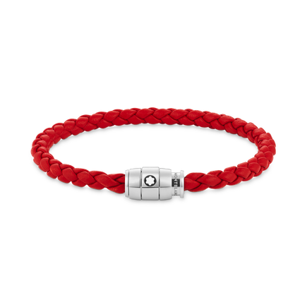 Pulsera de piel roja con cierre de 3 anillas de acero