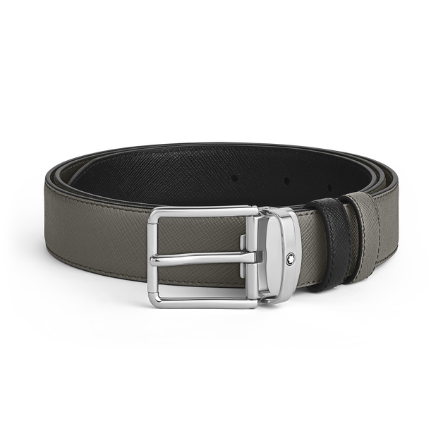 Medium grey/black 30mm reversible leather belt - 1
