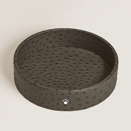 Large Round Desk Tray in Ostrich-Embossed Leather