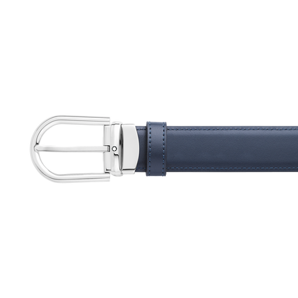 Cinturón reversible de piel negra y azul de 30 mm con hebilla en forma de herradura