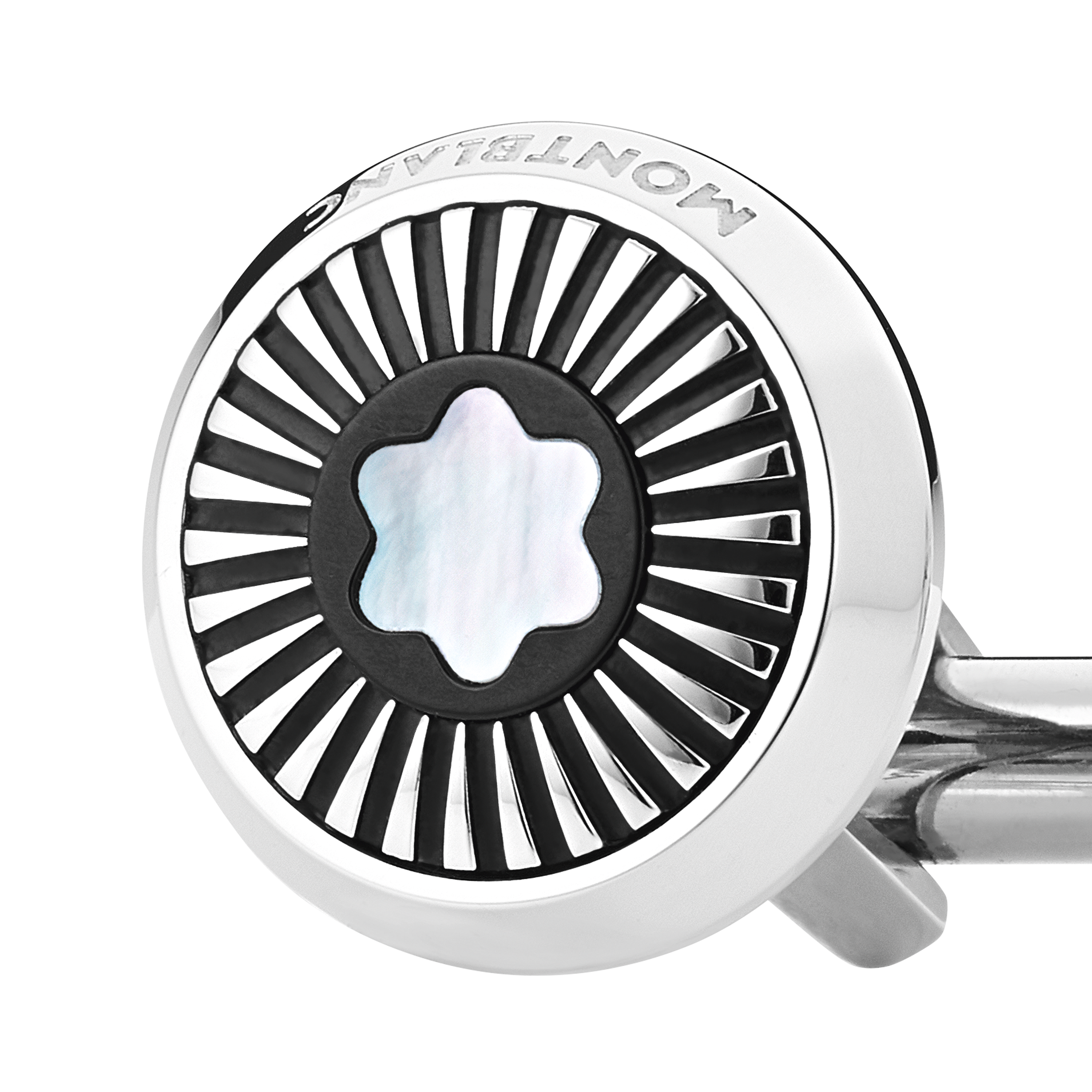 أزرار كمّ مستديرة مصنوعة من الفولاذ المقاوم للصدأ ومزيّنة بزخرفة شعاعية وشعار إكليل ثلجي من عرق اللؤلؤ