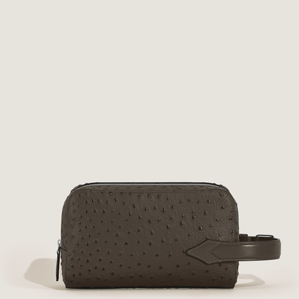 Kosmetik-Clutch aus Leder mit Strau&szlig;enpr&auml;gung