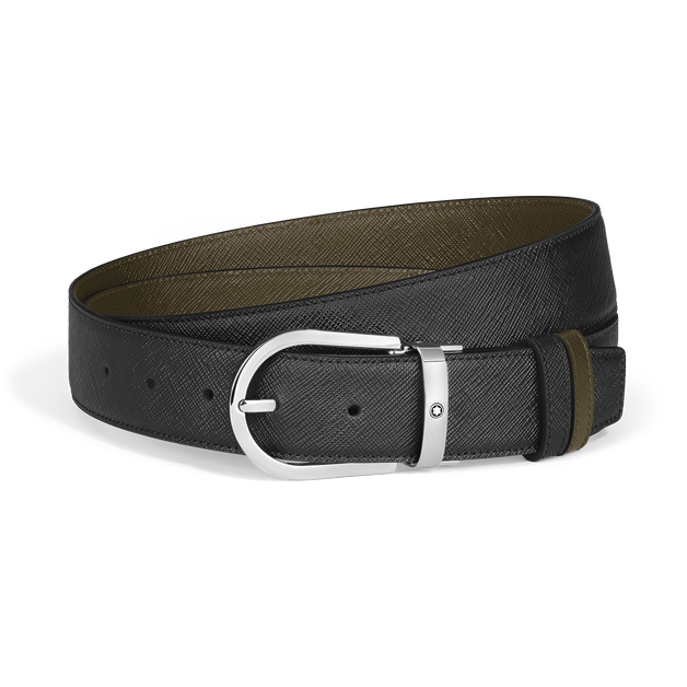 حزام من جلد سارتوريال ذو وجهين بعرض 35 مم وبمشبك على شكل حدوة الحصان - 1