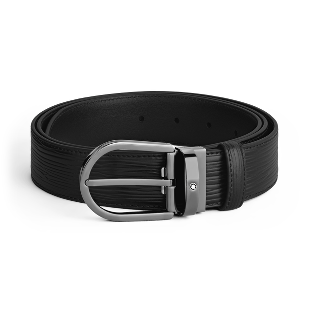 Horseshoe Buckle Black 35 mm Leather Belt - 1