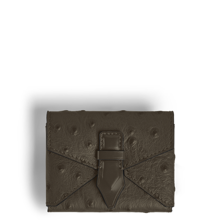 Nib Card Holder with Handle in Ostrich-Embossed Leather